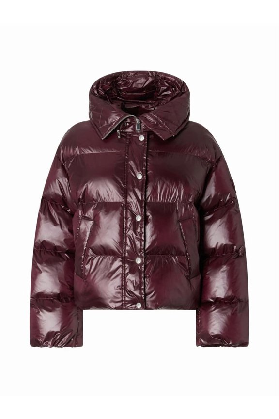 Cropped Padded Jacket With Glossy Finish And Wide Collar (Women's)