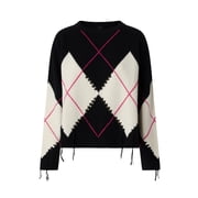 Pinko Intricately Woven Black And White Argyle Sweater Womens