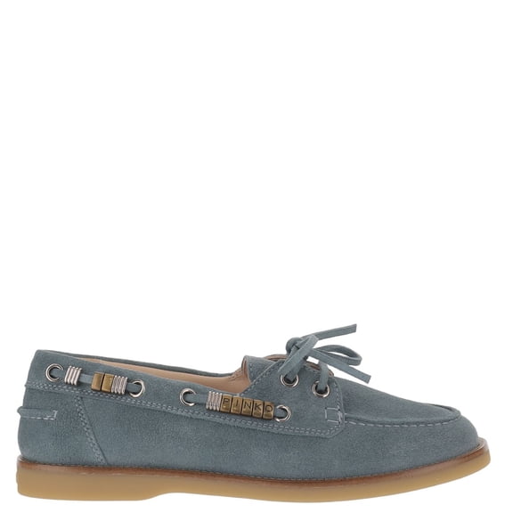 Pinko Leather Blue Loafers With Metal Accent Detailing Grey (Women's)