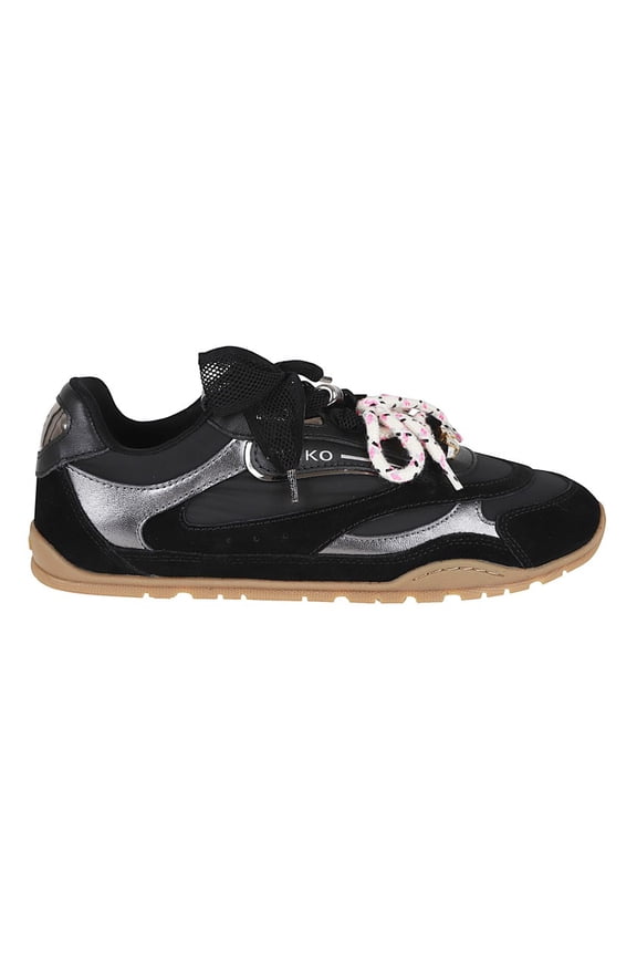 Leather Sneakers With Textured Accents Black (Women's)