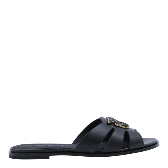 Pinko Open-Toe Flat Shoes With Cut-Out Straps And Gold Emblem Black (Women's)