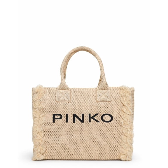 Pinko Women's Beach Shopper Embroidered Raffia Bag Neutrals