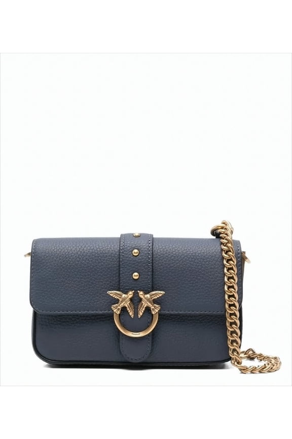 Women's Blue Grained Leather Shoulder Bag Blue