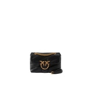 Pinko Women's Quilted Black Leather Shoulder Bag With Antique Gold Clasp Black