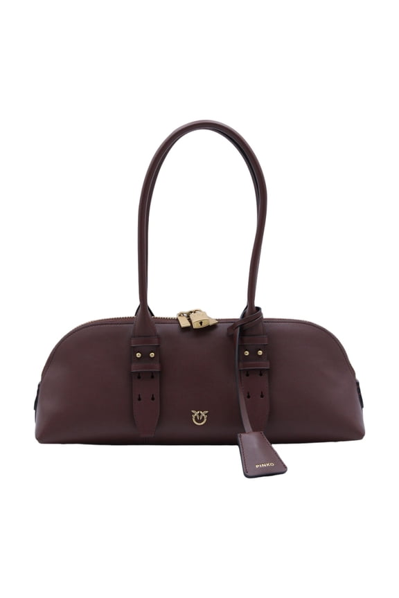 Women's Sleek Elongated Purple Bag With Gold-Tone Padlock Detail Black