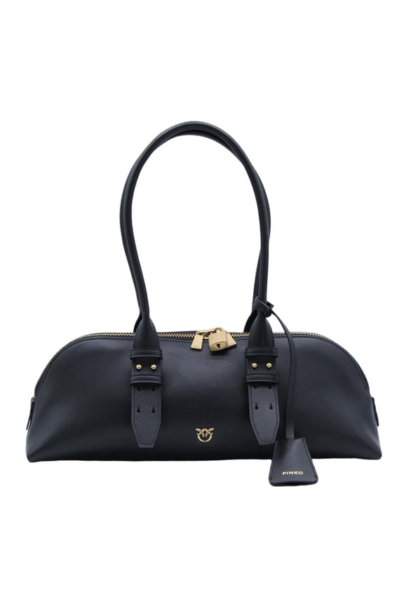 Women's Sleek Handbag With Gold-Tone Accents And Zip Closure Black