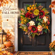 Pinkpuii 24 Inch Fall Wreath, Artificial Pumpkin Wreath with Sunflowers, Dahlias, Berries, Eucalyptus, Grapevine Base, Fade Resistant