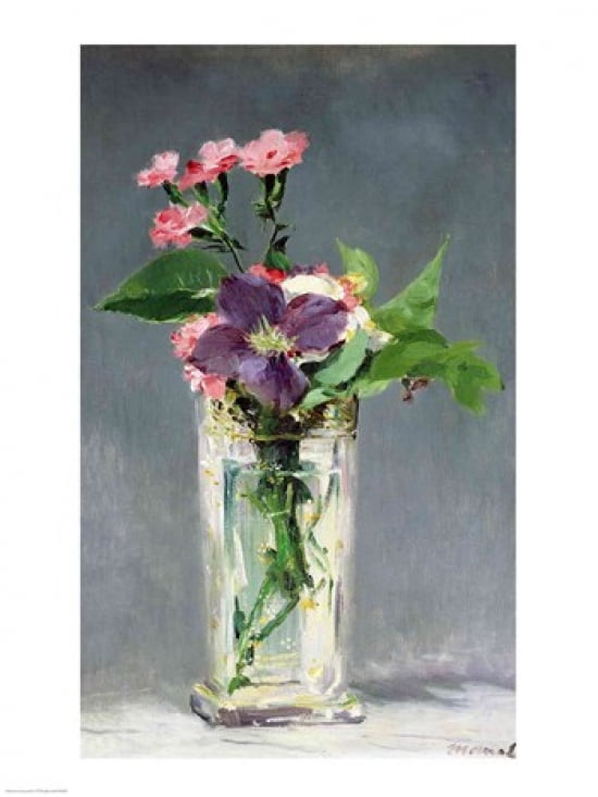 Pinks and Clematis in a Crystal Vase c1882 Canvas Art - Edouard Manet (18 x 24)