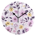 thumbnail image 1 of Pinksh Purple Yellow Flowers Round Wall Clock Silent Analog Battery Operated Black Pointer Home Decor 9.84" Diameter, 1 of 11