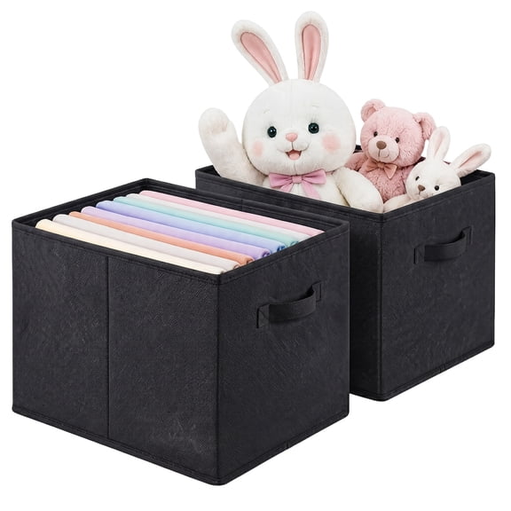 Pinksheep Collapsible Storage Cubes,13" Fabric Storage Bins,Foldable Cube Closet Organizer Basket Bin,Black,2 Pack