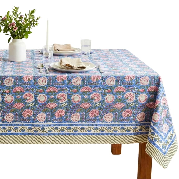 Pinkton Fall Tablecloth Handblock Print Rectangle Table Cover For Kitchen Dining Linen I Parties Weddings Outdoors Easter Cloth Decor 60 X 90 Inches 6 Seater