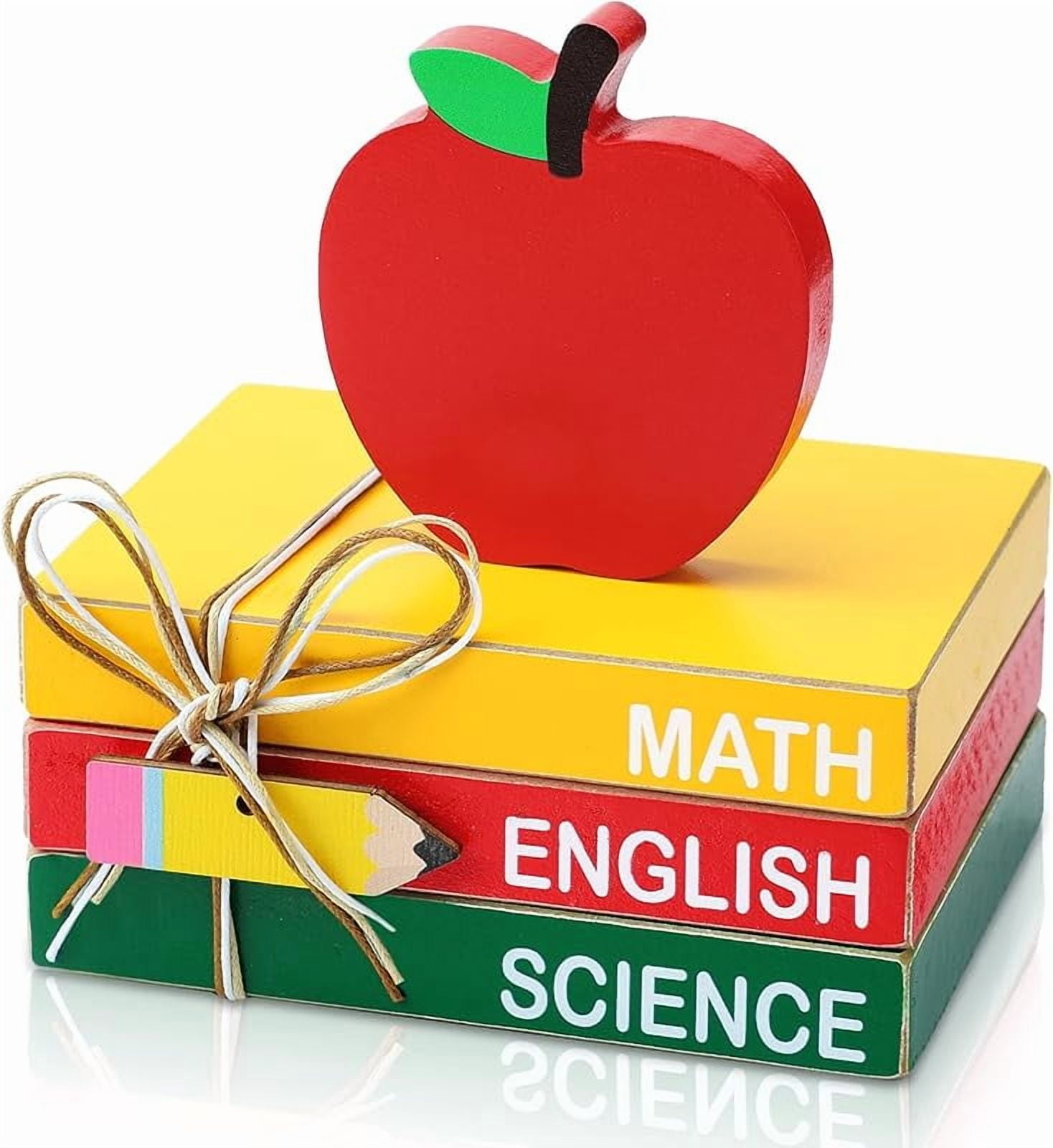 Pinkunn Back To School Wooden Decor Set - Mini Book Stacks With School Bus, Tiered Tray Decor For Classroom, Home