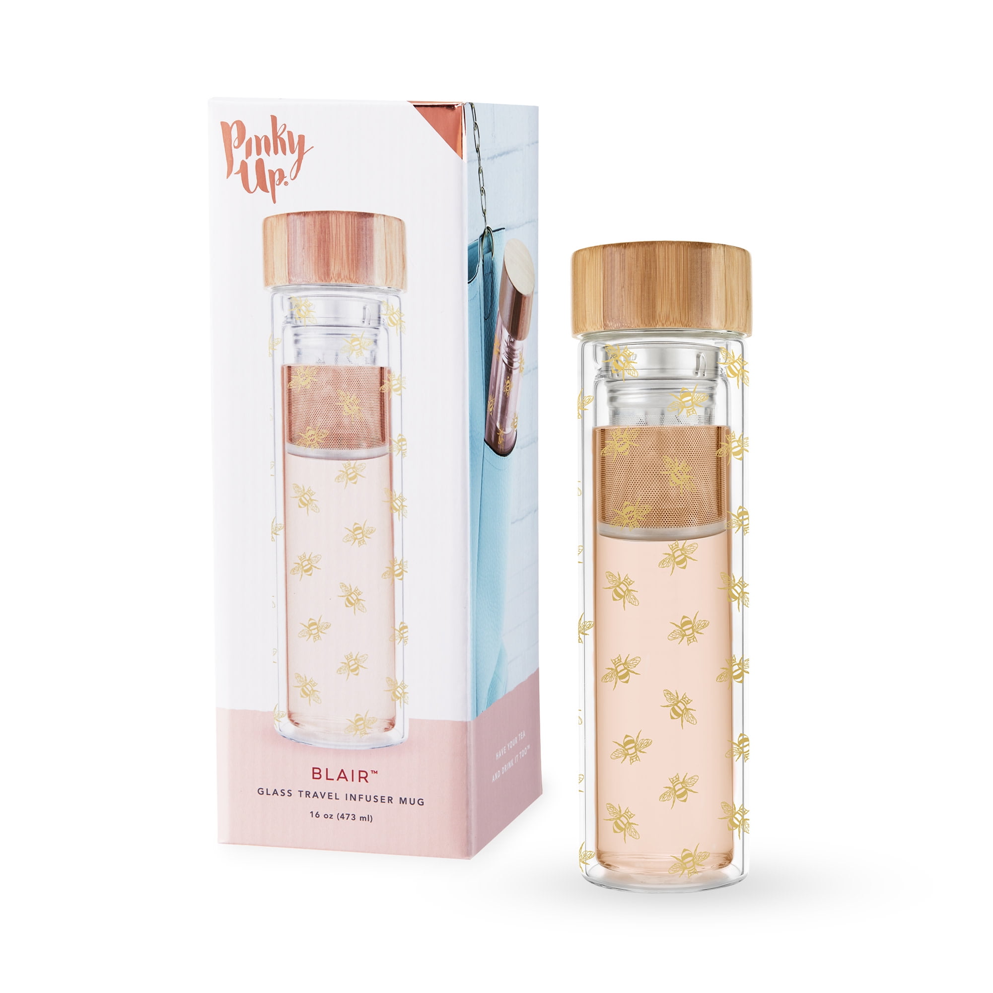 Pinky Up Blair Travel Tea Infuser Mug, Tea Tumbler Tea Accessories 16oz Bee