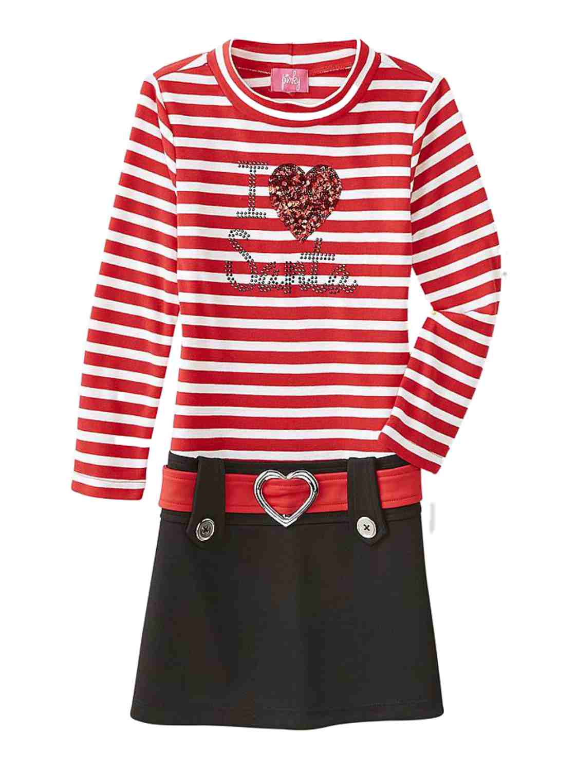 Pinky Girls Red & White Striped I Love Santa Christmas Dress Holiday Heart 6, Girl's