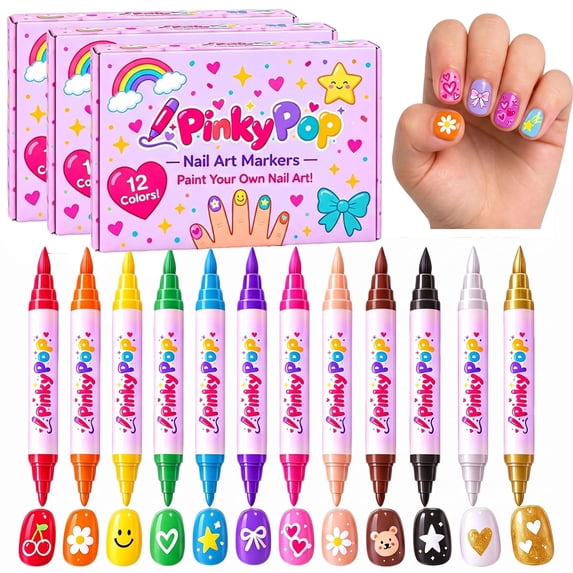 Pinky Pop Nail Art Markers - 12 Colors Dual-Tip Pinky Pop Nail Pens ...