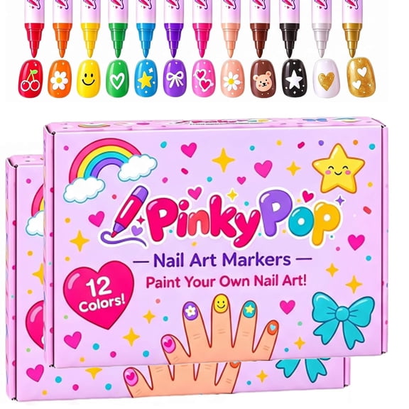 Pinky Pop Nail Pens,Wandzy Tips Nail Pens, 12 Colors Dual-Tip Nail Polish Pens Set,Quick-Dry, No UV Lamp, Pinky Pop Nail Pens for Painting Nails DIY Art (1SET)