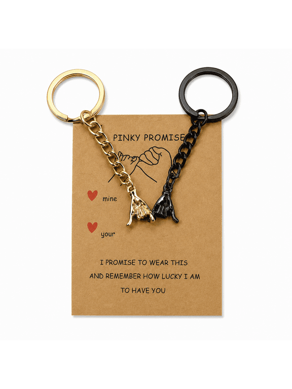 Pinky Promise Keychain,2PCS Matching Couples Keychain Gift for Boyfriend Girlfriend Long Distance Relationship Anniversary Valentine Christmas