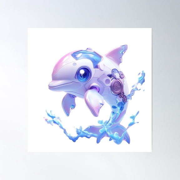 Pinky The Robo-Dolphin Poster Wall Art, Modern Wall Decor For Living Room Bedroom, 24x24 UNFRAMED