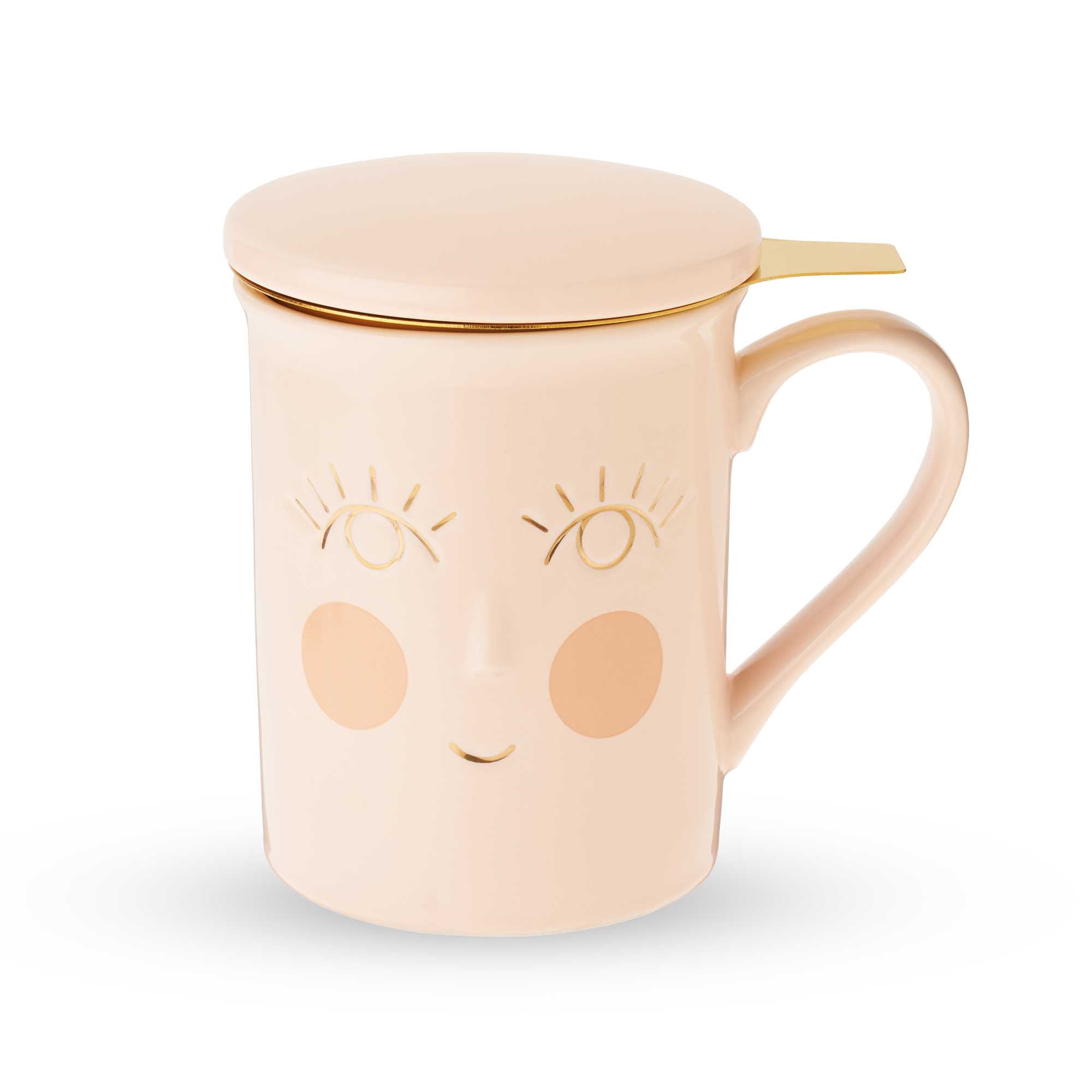 Personalized Pink Ceramic Tea Infuser Mug with Lid