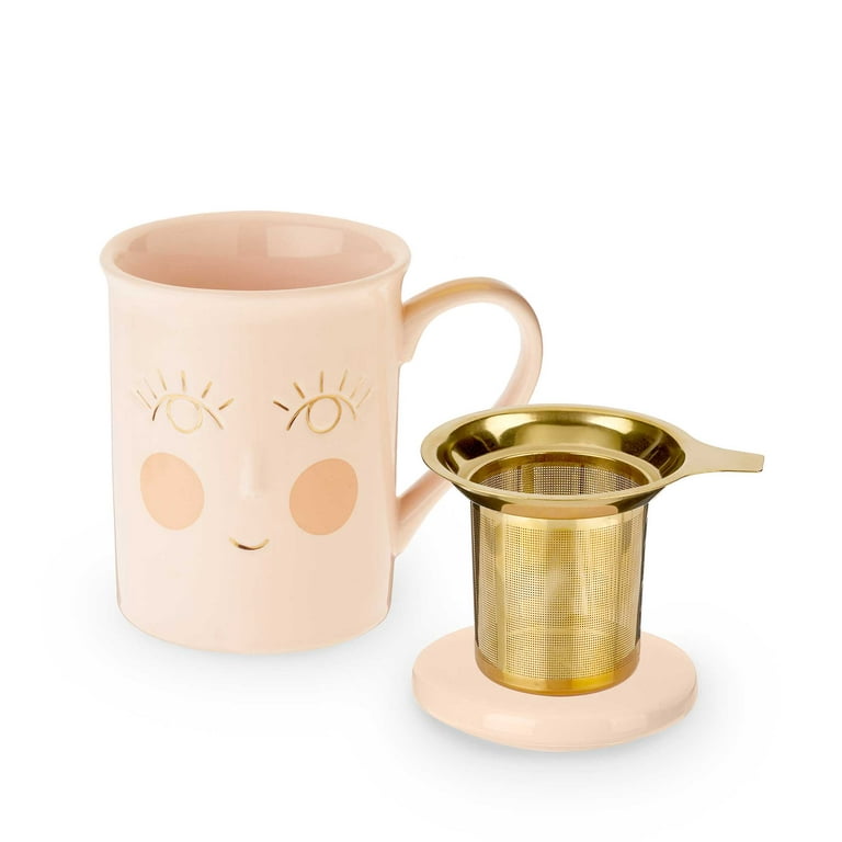Pinky Up Annette Hello Beautiful Pink Ceramic Tea Mug and Infuser, Loose  Leaf Tea Accessories, Travel Tea Cup, 12 oz Capacity