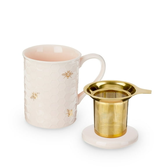 Pinky Up Annette Honeycomb Ceramic Tea Cup with Infuser and Lid, 12oz