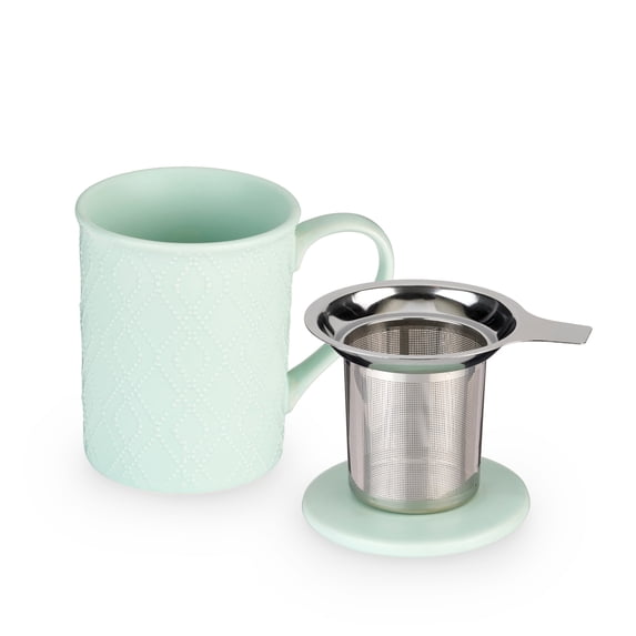 Pinky Up Annette Ceramic Tea Mug and Infuser, Loose Leaf Tea Cup, 12oz Mint