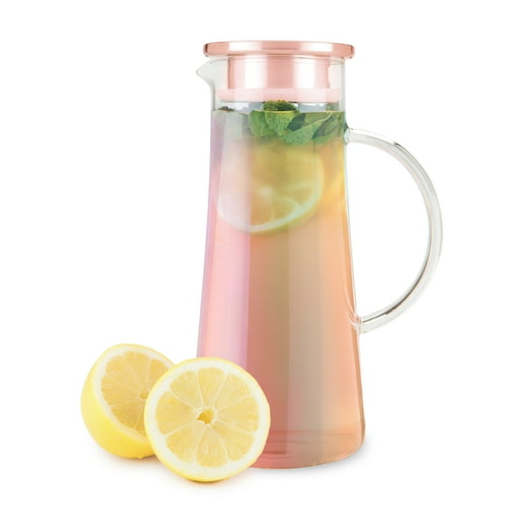 Pinky Up Charlie Glass Iced Tea Pitcher with Lid and Strainer, 48oz
