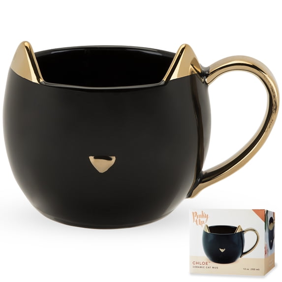 Pinky Up Chloe Cat Ceramic Coffee Mug, for Tea, Milk, or Matcha, 12oz Black