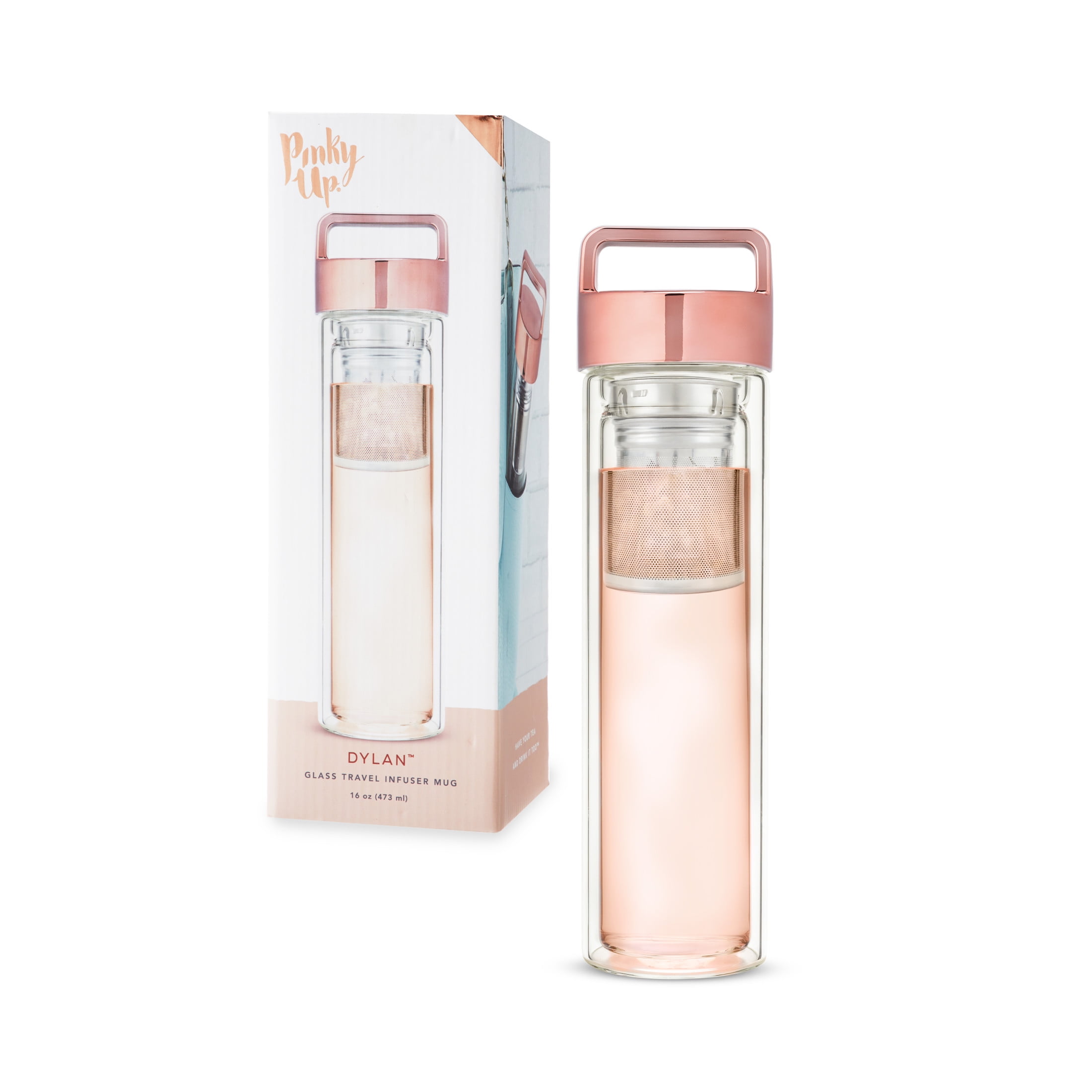 Pinky Up Dylan Travel Tea Infuser Mug, Tea Accessories, 16oz, Rose Gold