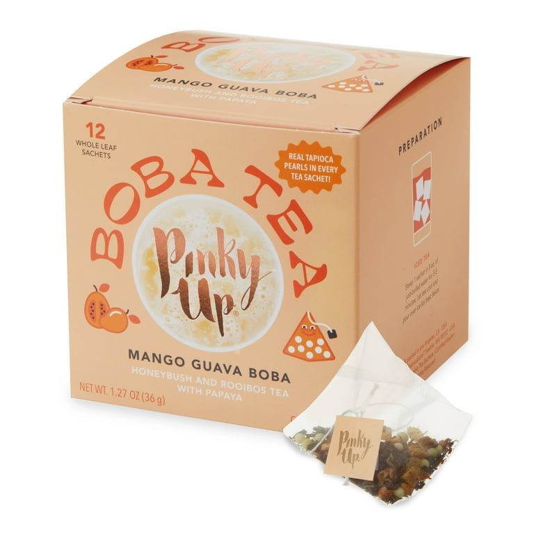 Pinky Up Mango Guava Boba Tea Sachets - Calorie Free Whole Leaf Rooibos Tea  Bubble Tea - Boba Gift 12 Biodegradable Tea Bags 