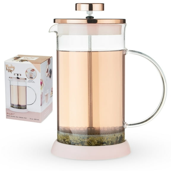 Pinky Up Riley Mini French Press Pot Tea and Coffee Maker, 12 oz, Pink