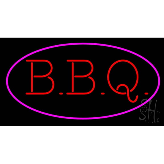 Pinl Oval BBQ Animated LED Neon Sign 20 x 37 - inches, Black Square Cut Acrylic Backing, with Dimmer - Bright and Premium built indoor LED Neon Sign for restaurant window and interior decor.