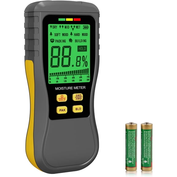Pinless Moisture Meter, Digital Wood Moisture Tester, Non-Destructive Induction Moisture Detector for Drywall, Lumber, Building Materials, Easy Read and Three Color Indicate