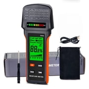 Pinless Moisture Meter, Non-Destructive Damp Detector For Walls, Masonry, Soft Wood & Hard Wood - 4 Modes, Backlit LCD, Alarm