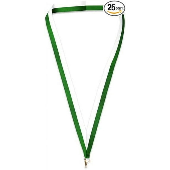 Pinmart Neck Ribbon Lanyards for ID Badges - Green/White, 25 pack