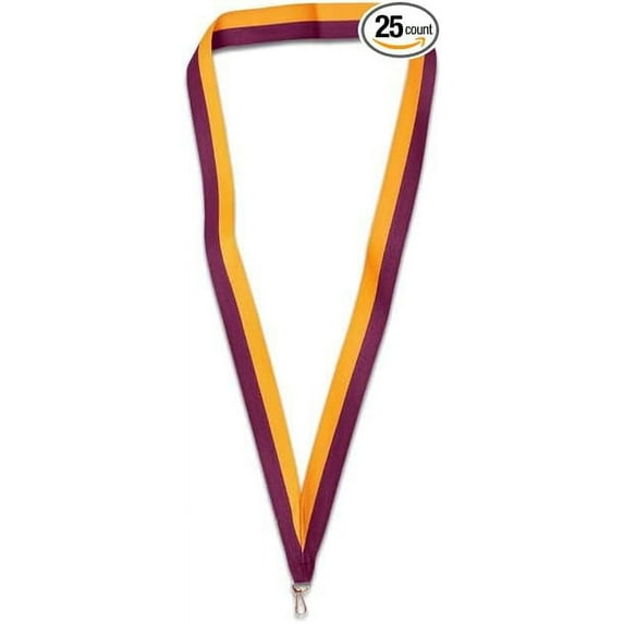 Pinmart Neck Ribbon Lanyards for ID Badges - Maroon/Gold, 25 pack