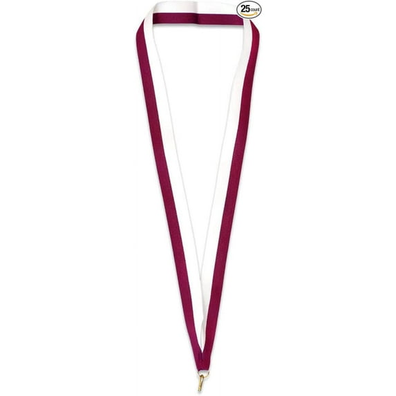 Pinmart Neck Ribbon Lanyards for ID Badges - Maroon/White, 25 pack