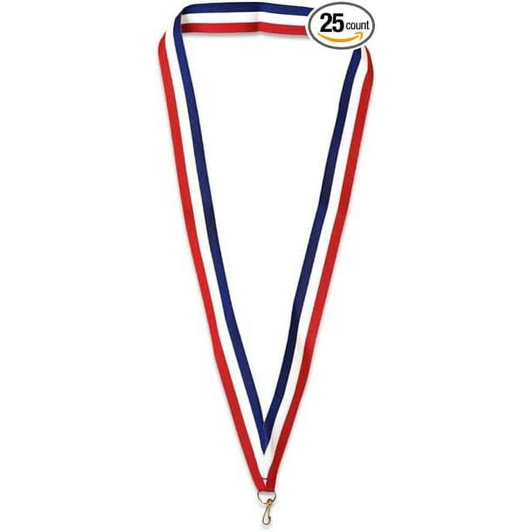 Pinmart Neck Ribbon Lanyards for ID Badges - Red/White/Blue, 25 pack