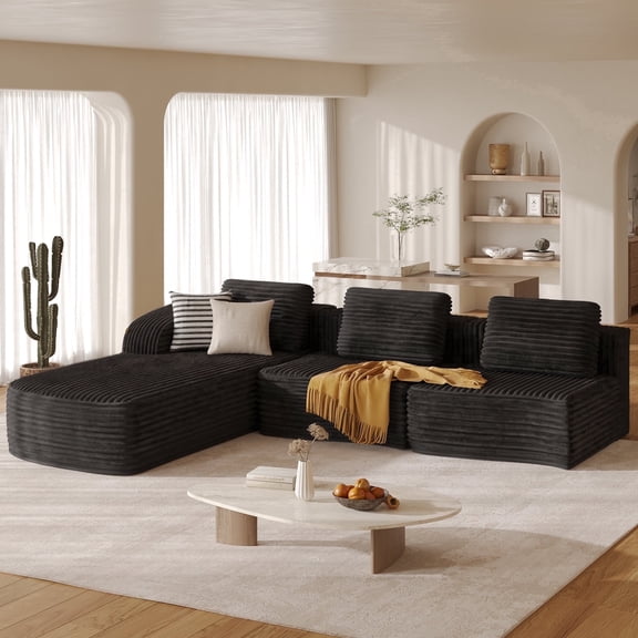 Pinmoco 111.8" Cloud Sectional Couch for Living Room, L-Shaped Modern Modular Couch with Deep Seat and Side Pockets, Upholstered Couches Boneless Sofa, No Assembly Required, Black
