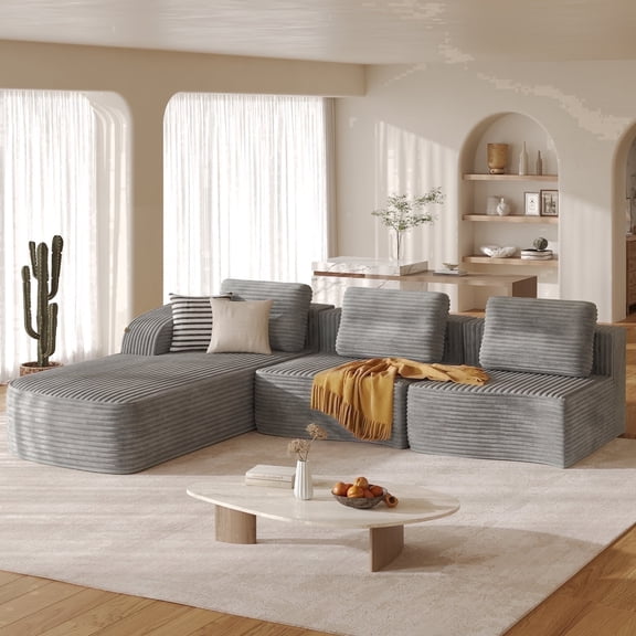 Pinmoco 111.8" Cloud Sectional Couch for Living Room, L-Shaped Modern Modular Couch with Deep Seat and Side Pockets, Upholstered Couches Boneless Sofa, No Assembly Required, Silver