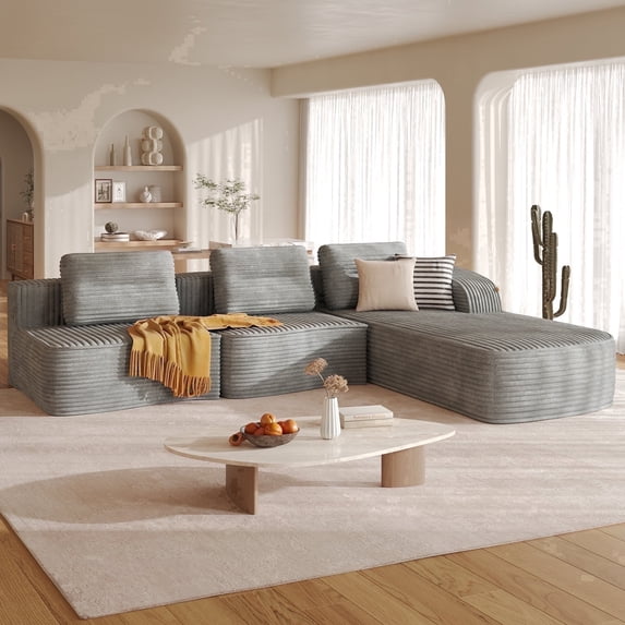 Pinmoco 111.8" Cloud Sectional Couch for Living Room, L-Shaped Modern Modular Couch with Deep Seat and Side Pockets, Upholstered Couches Boneless Sofa, No Assembly Required, Silver