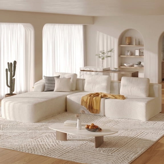 Pinmoco 111.8" Cloud Sectional Couch for Living Room, L-Shaped Modern Modular Couch with Deep Seat and Side Pockets, Upholstered Couches Boneless Sofa, No Assembly Required, Off White