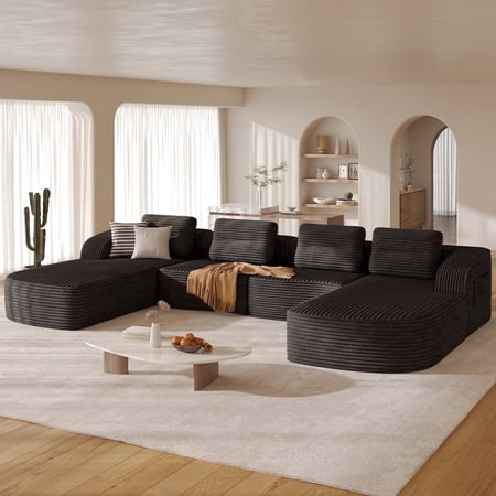 Pinmoco 149" U-Shaped Sectional Sofa Modern Modular Cloud Couch with Deep Seating Upholstered Sofa for Living Room Bedroom, No Assembly Required, Black