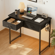 Pinmoco 32" Small Computer Desk with RGB LED Lights & Drawer, Black Modern Study Writing Table for Small Spaces, Home Office
