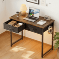 thumbnail image 1 of Pinmoco 32" Small Vanity Desks with RGB LED Lights & 2 Fabric Drawers, Writing Study Desk for Small Space with Hanging Hook Hook for Home, Bedroom, Rustic, 1 of 11
