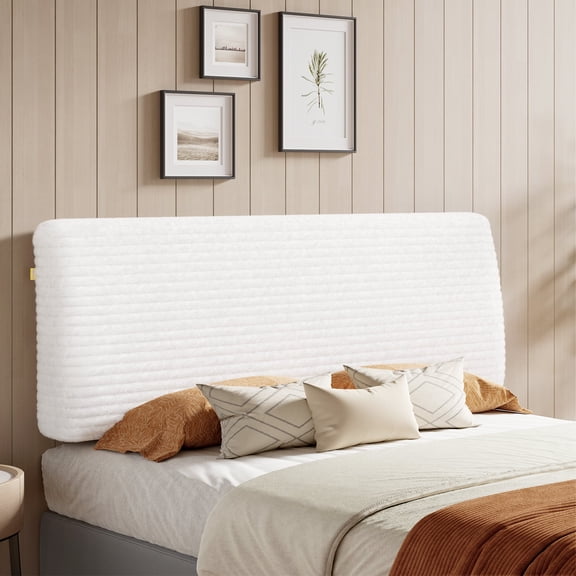 Pinmoco 4.7" Upholstered Foam Headboard Queen Bed, Height Adjustable and Ergonomic Head Board, Corduroy White