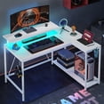 thumbnail image 1 of Pinmoco 42" Reversible L-Shaped Gaming Desk with Monitor Stand, LED Lights& Headset Hooks, Home Office, Carbon Fiber White, 1 of 2