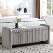 Pinmoco 44 Upholstered Storage Bench, Wood Frame Entryway Bench with Storage for Bedroom & Living Room, Corduroy Gray