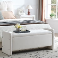 Pinmoco 44" Storage Ottoman Bench, Upholstered Entryway Bench with Storage End of Bed Bench for Bedroom & Living Room, Linen White