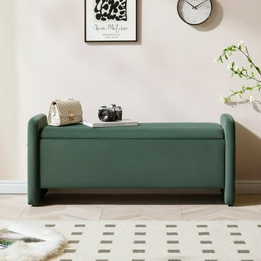 Pinmoco 44" Storage Ottoman Bench, Upholstered Entryway Bench with Storage End of Bed Bench for Bedroom& Living Room, Olive Velvet